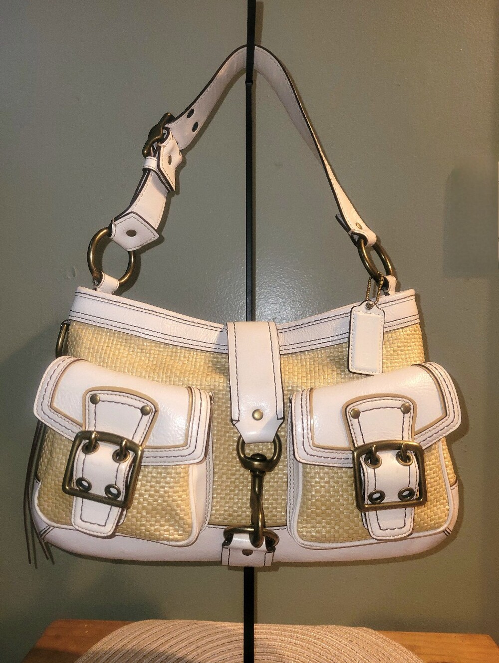 Coach Legacy Buckle Straw Shoulder Bag 2005